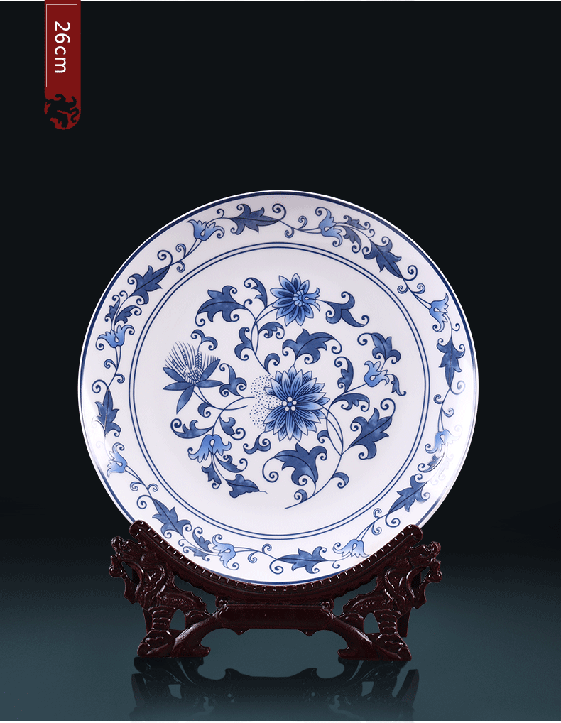 Jingdezhen ceramics Chinese blue - and - white decoration plate furnishing articles home sitting room porch background wall hang dish handicraft