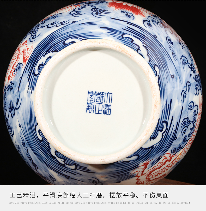 Jingdezhen ceramics hand - made porcelain youligong red dragon grain vases, flower arranging new Chinese style classical decoration furnishing articles