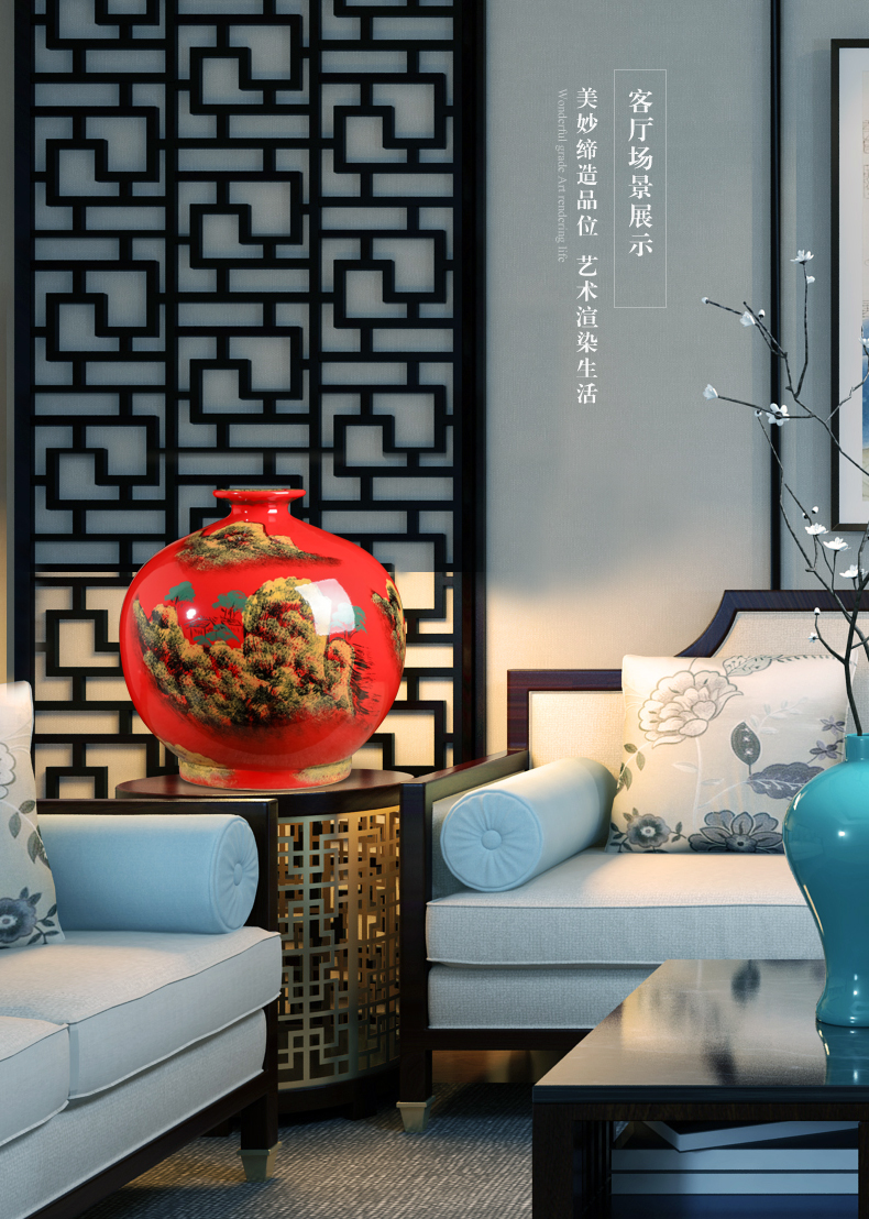 Jingdezhen ceramics China red vase hand - made decorations red pomegranate bottle of large sitting room office furnishing articles