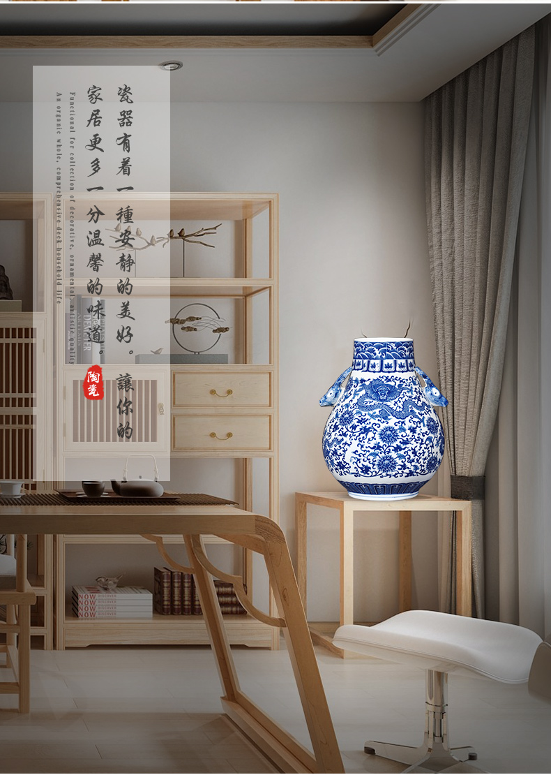 Antique vase of blue and white porcelain of jingdezhen ceramics ears dragon creative barrels a blessing to the sitting room home furnishing articles