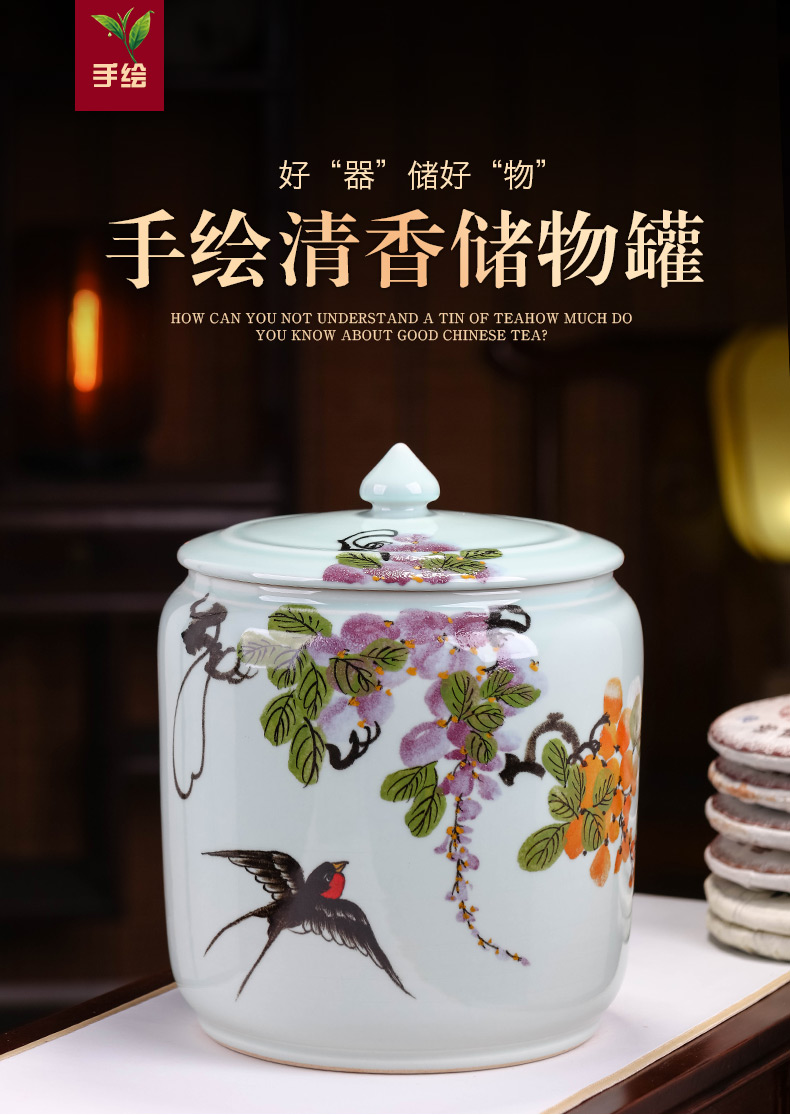 Jingdezhen hand - made ceramic barrel home 15 pounds 25 kg pack with cover seal insect - resistant moistureproof tea urn storage tank