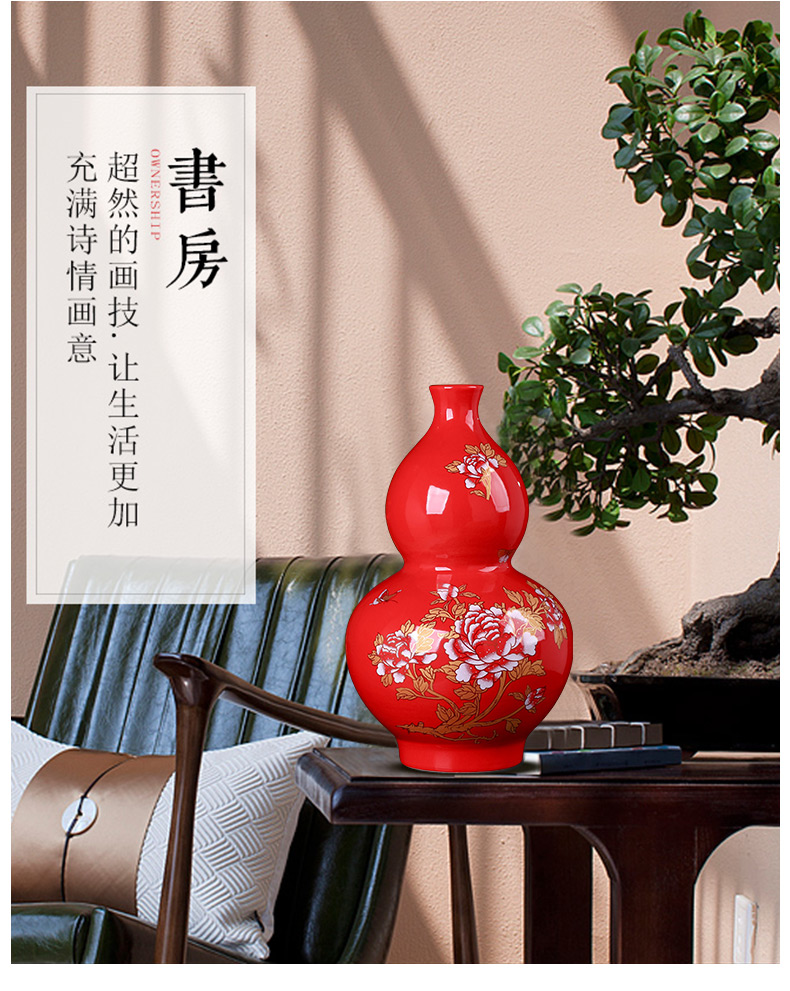 Jingdezhen ceramics China red vase furnishing articles sitting room of modern Chinese style wedding flower arranging home wine accessories
