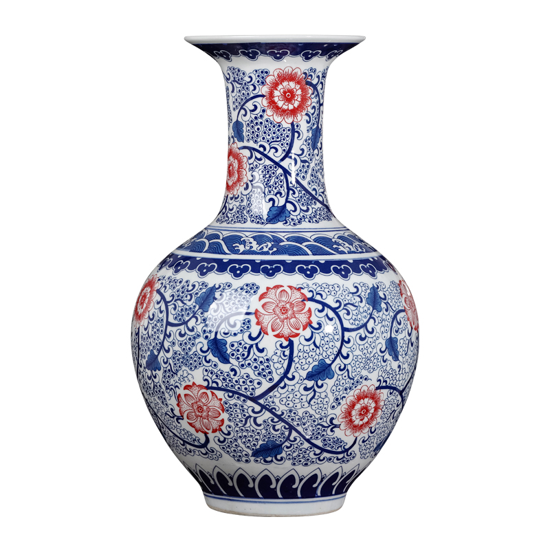 Jingdezhen blue and white ceramics youligong vases, flower arranging large Chinese style household furnishing articles, the sitting room porch decoration