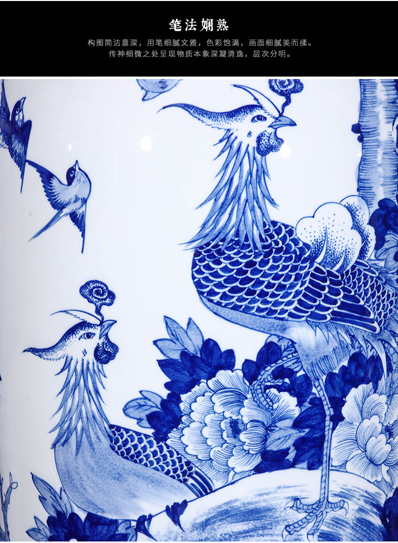 Jingdezhen ceramics antique hand - made large blue and white porcelain vase 1 meter 8 Chinese sitting room adornment is placed