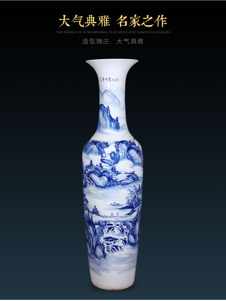 Jingdezhen ceramics hand - made archaize of large blue and white porcelain vase Chinese style living room hotel villa decorations