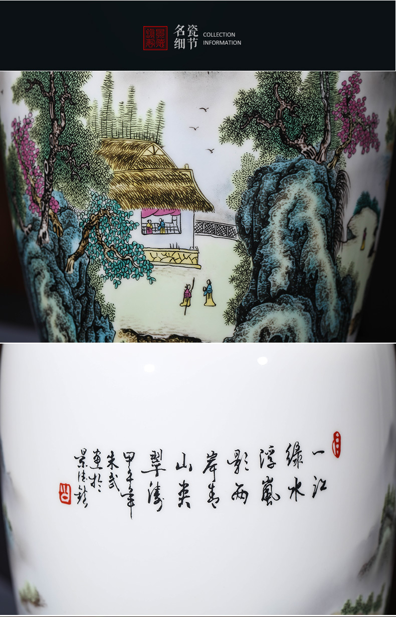 Jingdezhen ceramic vase furnishing articles flower arranging dried flowers pastel landscape painting Chinese style household adornment bedroom living room