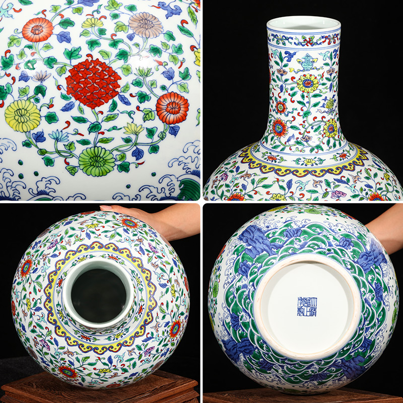 Jingdezhen ceramics imitation yongzheng hand - made color bucket large vases, flower arranging new Chinese style living room home furnishing articles