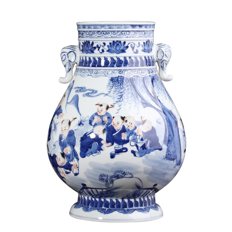 Jingdezhen ceramics hand - made antique blue and white porcelain vase furnishing articles sitting room flower arranging new Chinese style household ornaments