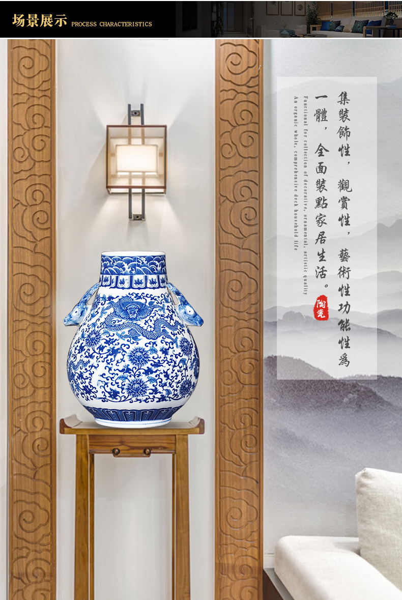 Antique vase of blue and white porcelain of jingdezhen ceramics ears dragon creative barrels a blessing to the sitting room home furnishing articles