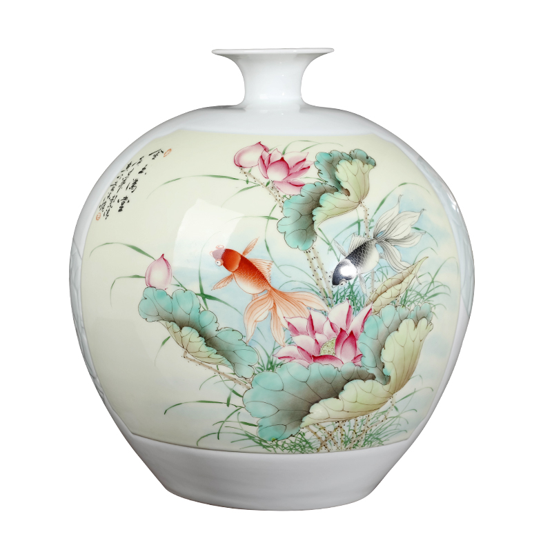 Jingdezhen ceramics craft masters hand draw large pomegranate flower vase furnishing articles of Chinese style living room home decoration