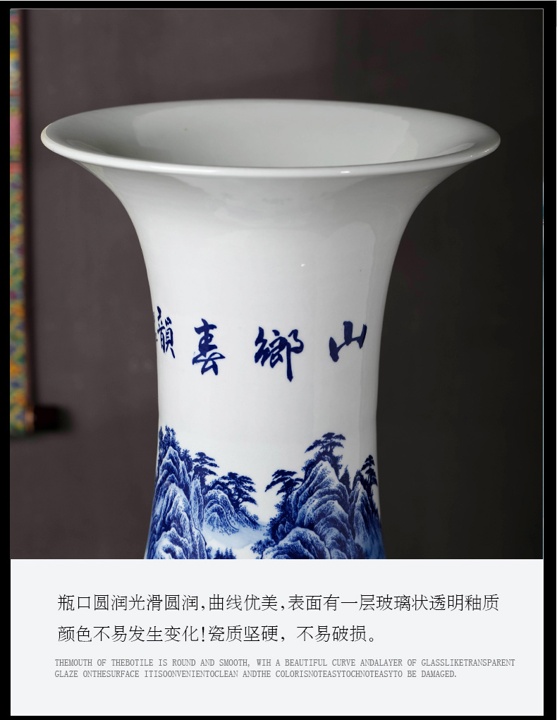 Jingdezhen ceramics landscape painting of large blue and white porcelain vase to heavy sitting room adornment is placed large hotel