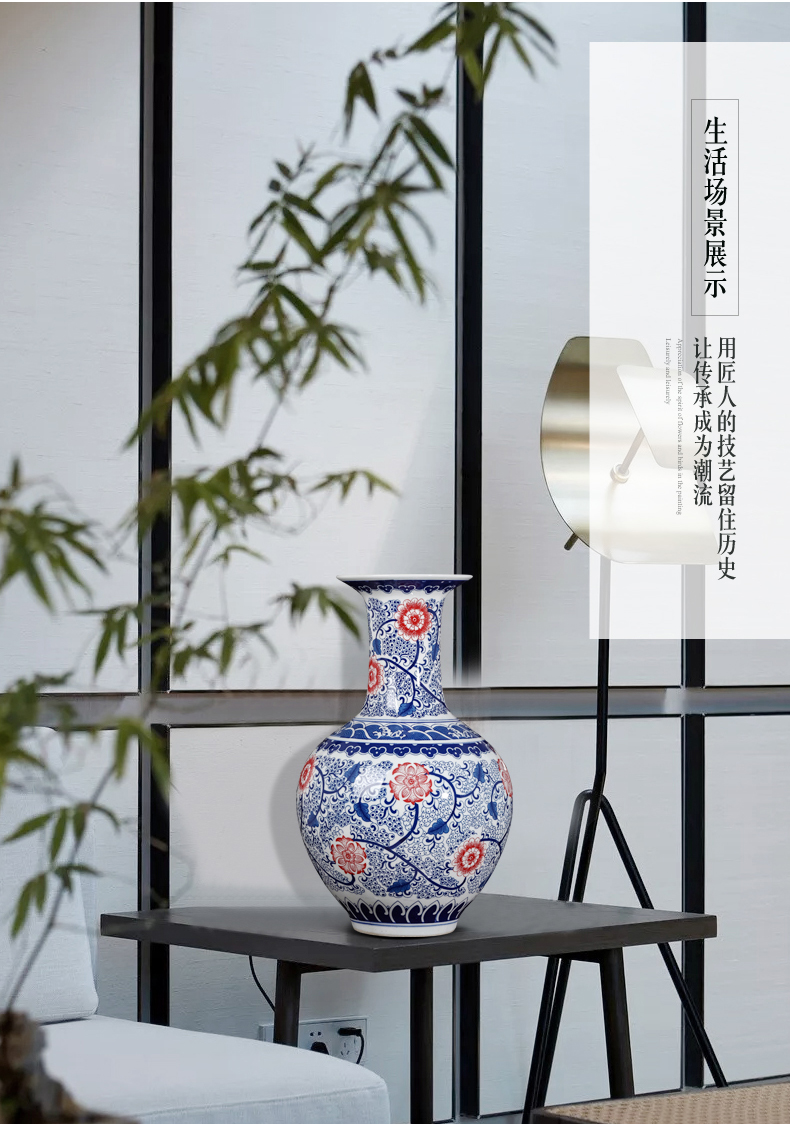 Jingdezhen blue and white ceramics youligong vases, flower arranging large Chinese style household furnishing articles, the sitting room porch decoration