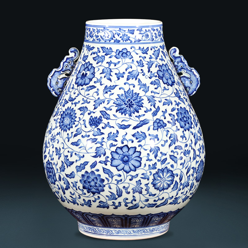 Jingdezhen ceramics creative hand - made antique Chinese wine sitting room adornment is placed ears of blue and white porcelain vase