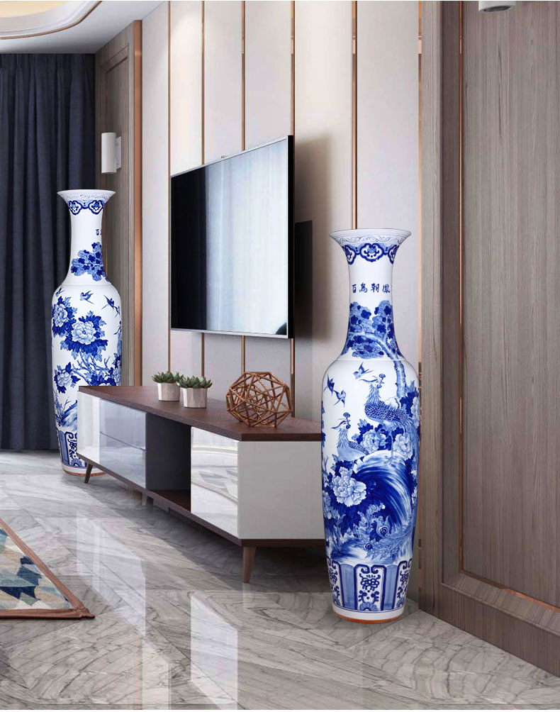 Jingdezhen ceramics antique hand - made large blue and white porcelain vase 1 meter 8 Chinese sitting room adornment is placed