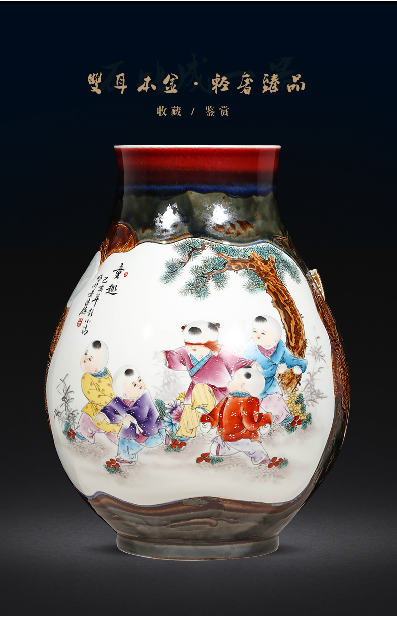 Creative jingdezhen ceramics up hand - made enamel vase large Chinese style living room home furnishing articles