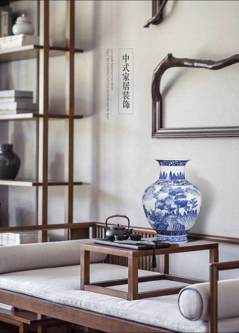 Jingdezhen ceramics antique landscape blue and white porcelain vases, flower arrangement large home sitting room porch TV ark, furnishing articles