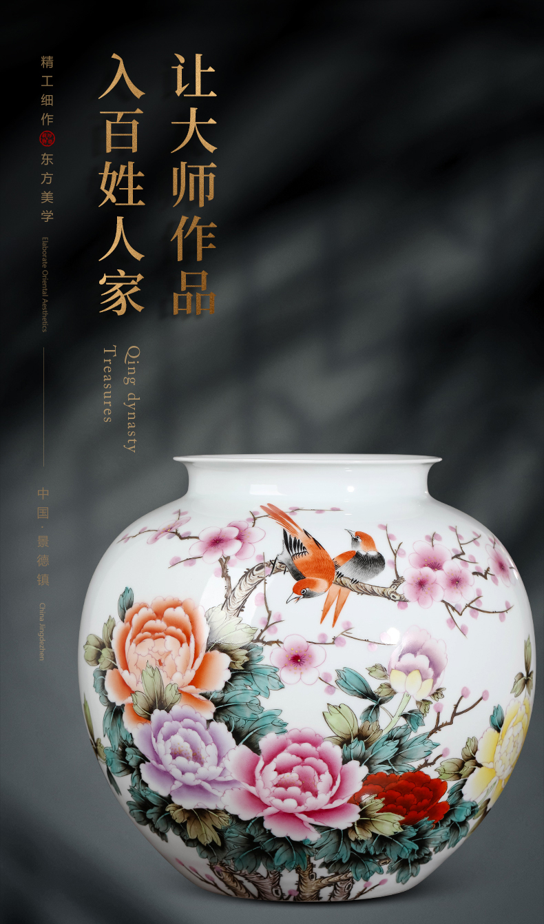 Jingdezhen ceramics masters hand draw large diameter wide expressions using vase furnishing articles living room flower arranging Chinese style decoration