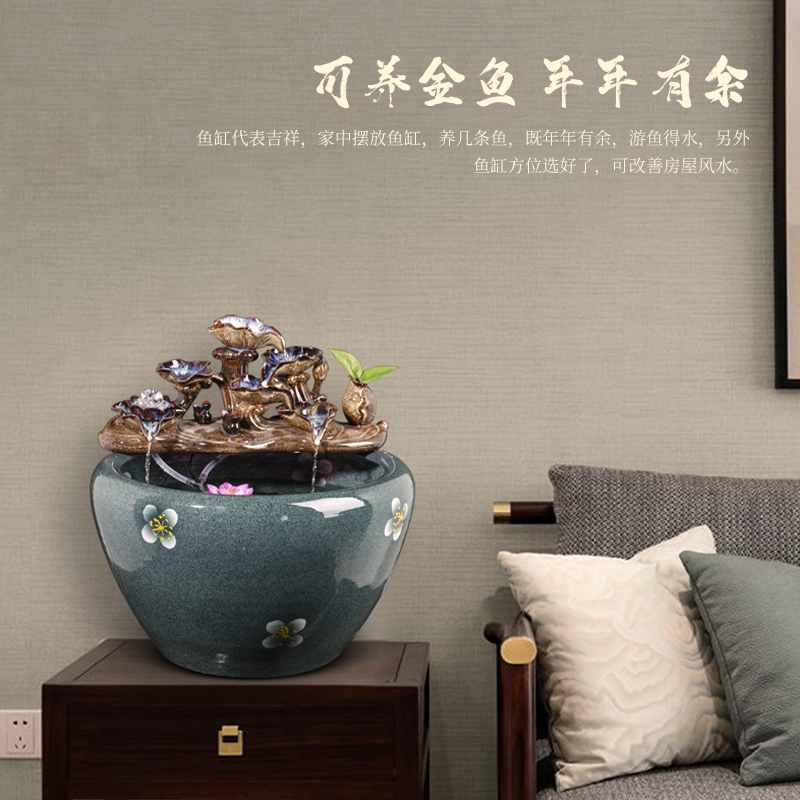 Ceramic tank sitting room circulating water tank large housewarming furnishing articles balcony garden lotus fish bowl