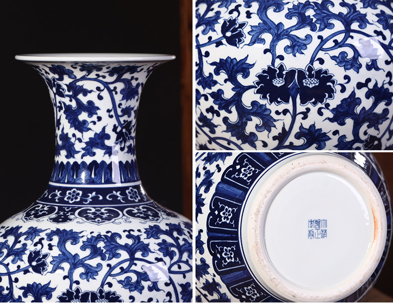 Jingdezhen ceramics vase furnishing articles hand - made archaize sitting room adornment of large blue and white porcelain vase flower arrangement