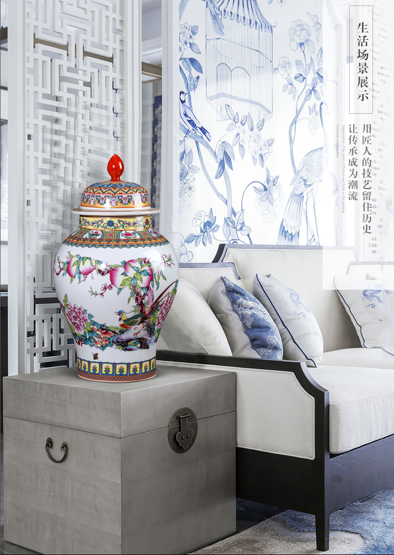 General archaize of jingdezhen ceramics powder enamel jar with cover storage tank with the new Chinese style living room TV ark, furnishing articles