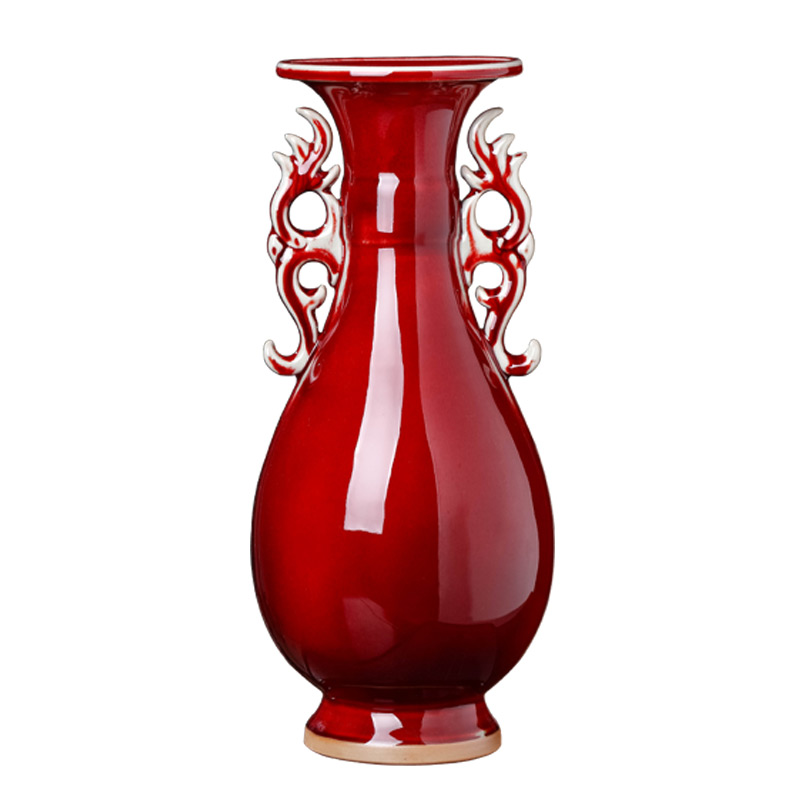 Jingdezhen ceramics archaize ears jun porcelain vases, flower arranging big furnishing articles of Chinese style home sitting room porch decoration