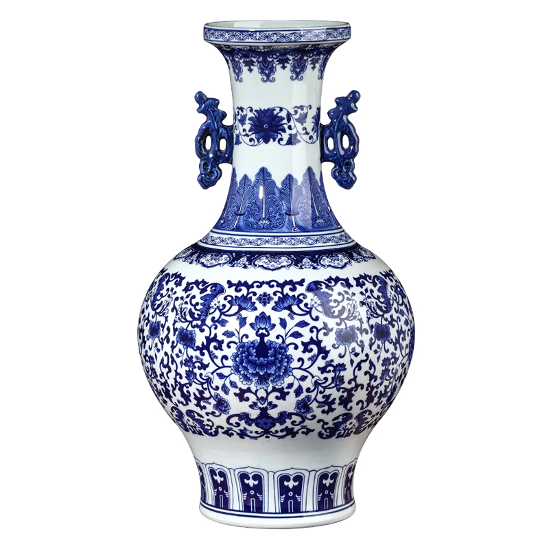Jingdezhen ceramics archaize ears blue and white porcelain vase of new Chinese style home furnishing articles large living room