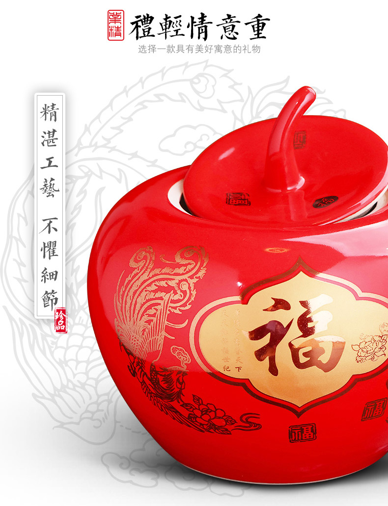 Jingdezhen ceramics China red apple storage jar vase Chinese sitting room adornment is placed a wedding gift