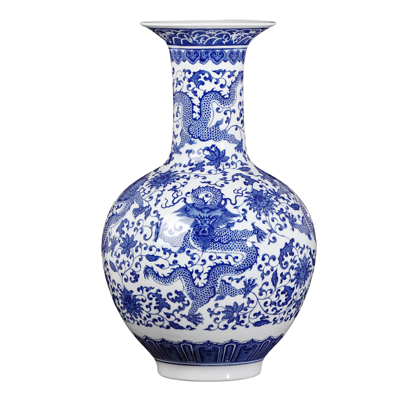 Chinese jingdezhen ceramics imitation GuLongWen blue and white porcelain vase, large living room TV cabinet porch decorate furnishing articles