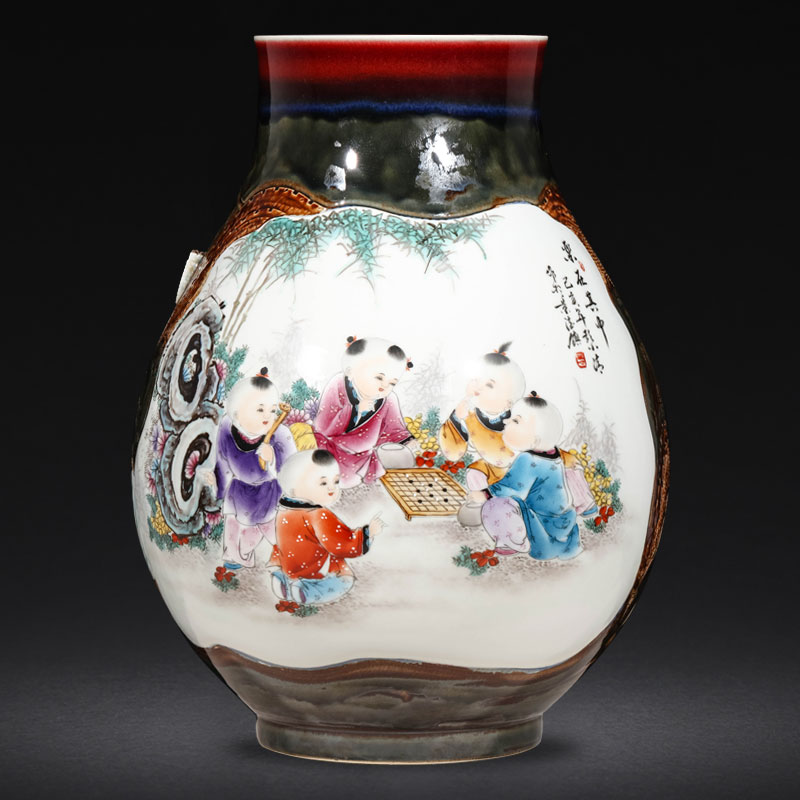 Creative jingdezhen ceramics up hand - made enamel vase large Chinese style living room home furnishing articles