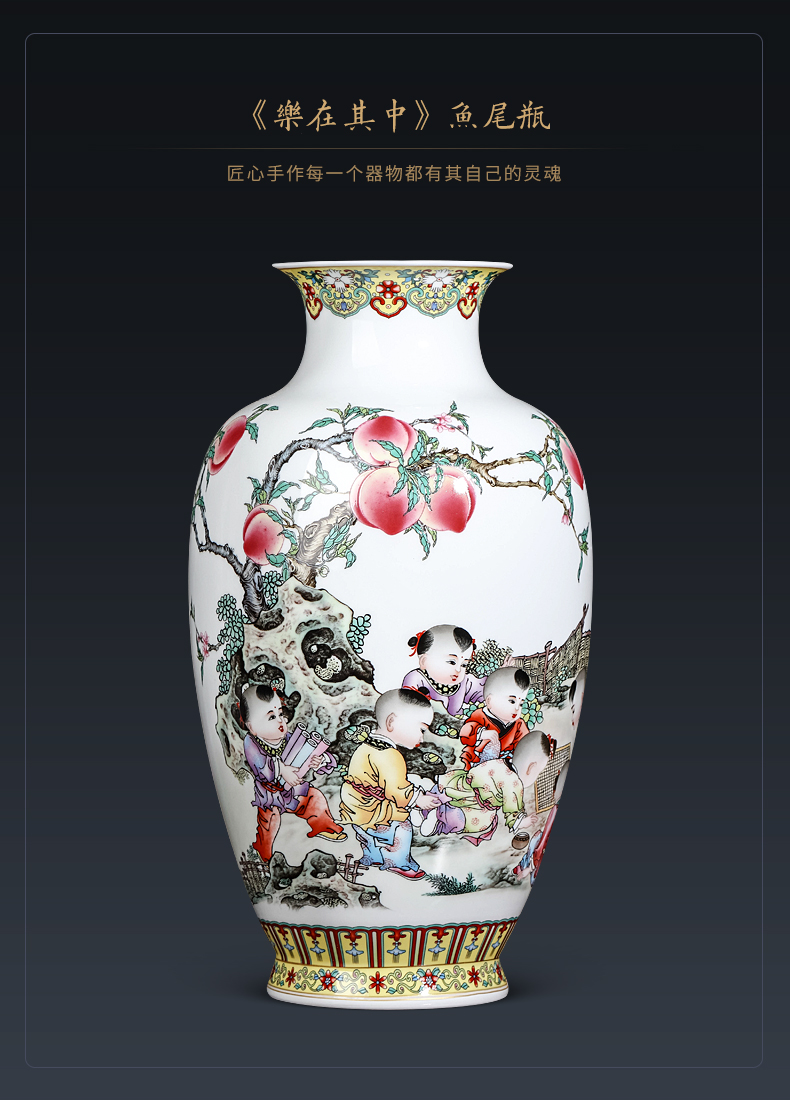 Archaize of jingdezhen ceramics powder enamel vase furnishing articles furnishing articles sitting room rich ancient frame of new Chinese style household decorations