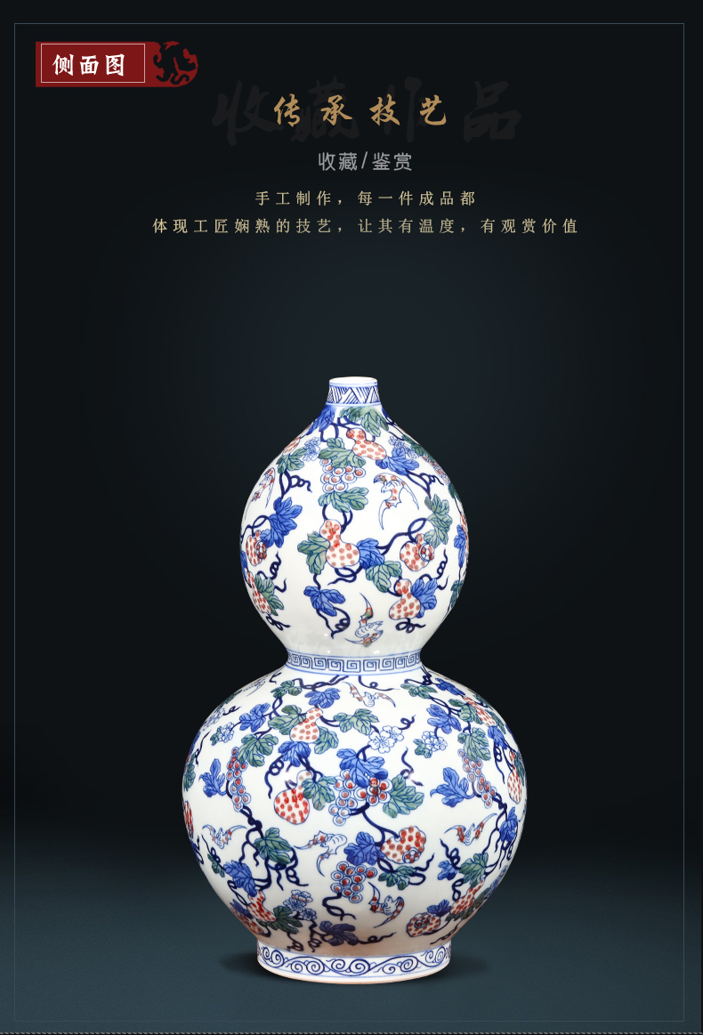 Jingdezhen ceramics hand - made antique blue and white porcelain live figure gourd vases, furnishing articles furnishing articles of Chinese style living room wine