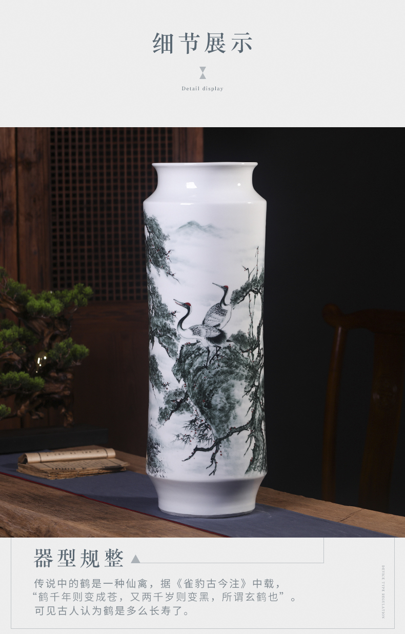 Jingdezhen ceramics famous hand - made pine crane, live large vases, flower arranging Chinese sitting room adornment is placed