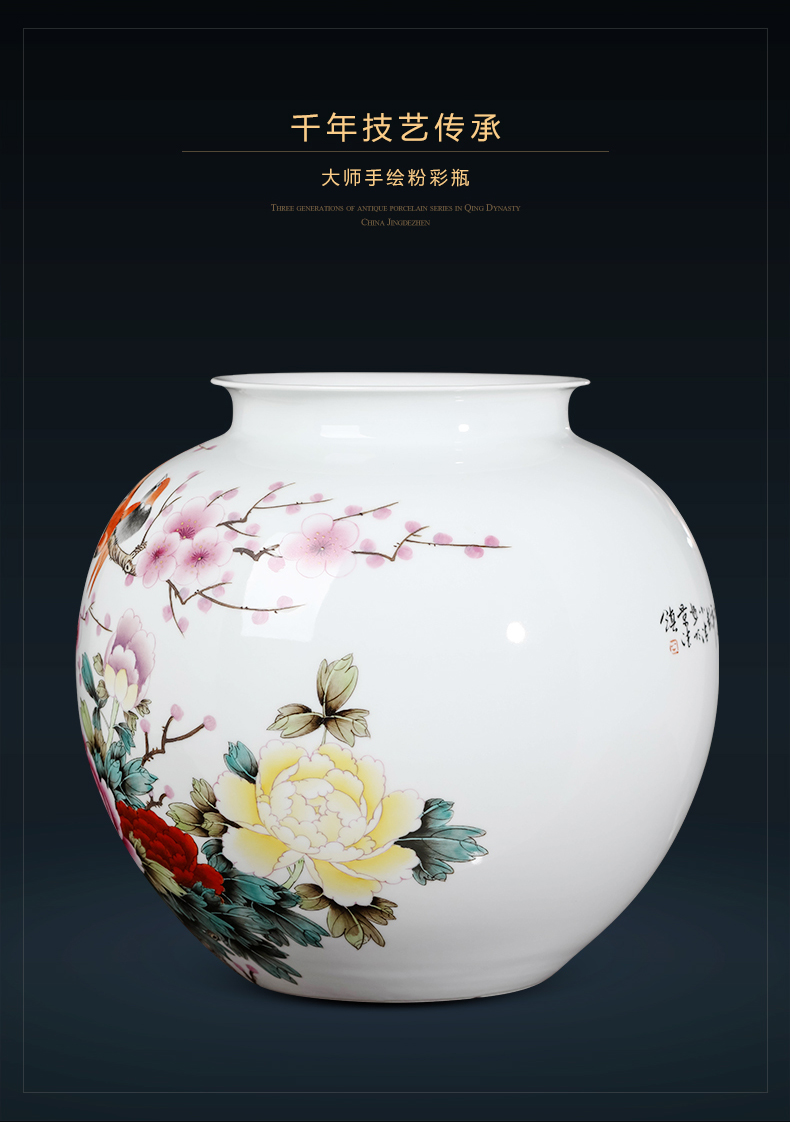 Jingdezhen ceramics masters hand draw large diameter wide expressions using vase furnishing articles living room flower arranging Chinese style decoration