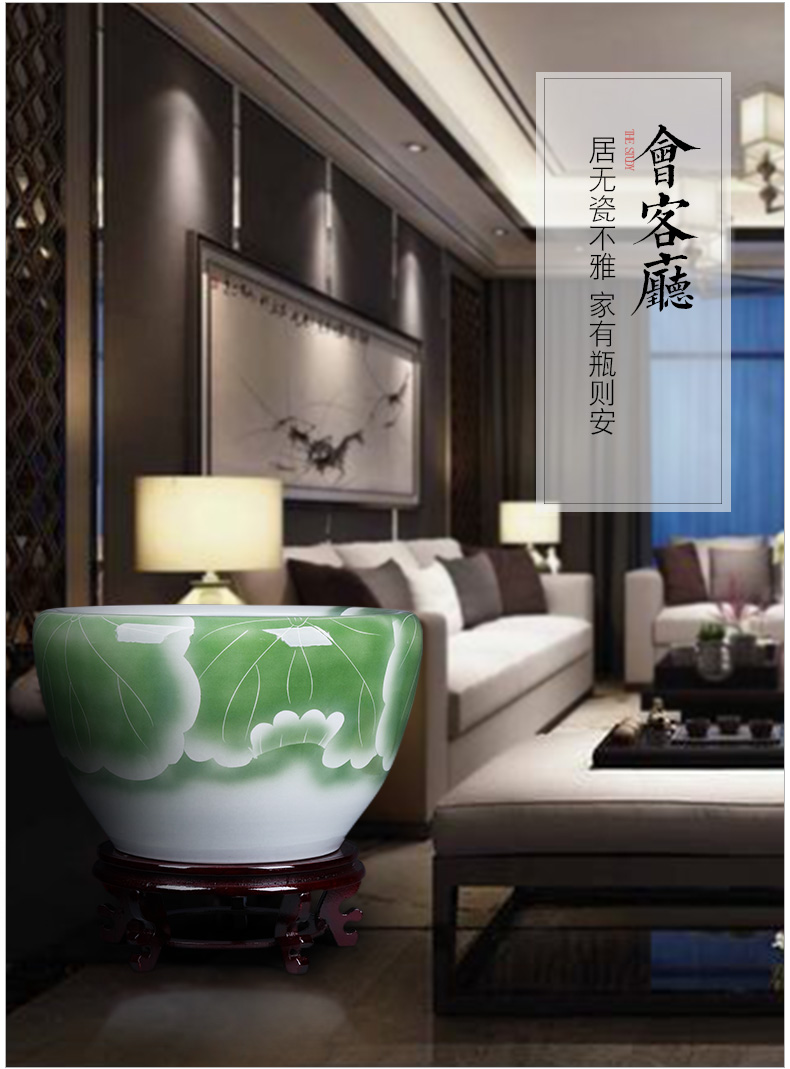 Jingdezhen ceramic landing goldfish bowl basin water lily tortoise cylinder fish bowl lotus refers to potted oversized living room