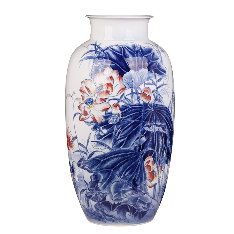 Jingdezhen ceramic masters hand - made furnishing articles sitting room blue and white porcelain vase flower arranging Chinese porcelain home decoration