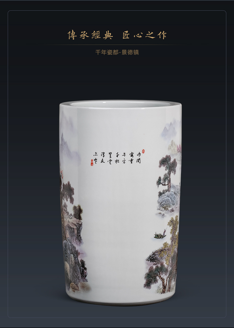 Jingdezhen ceramics painting and calligraphy tube calligraphy and painting scroll cylinder receive study of the sitting room decorate a large vase landing place