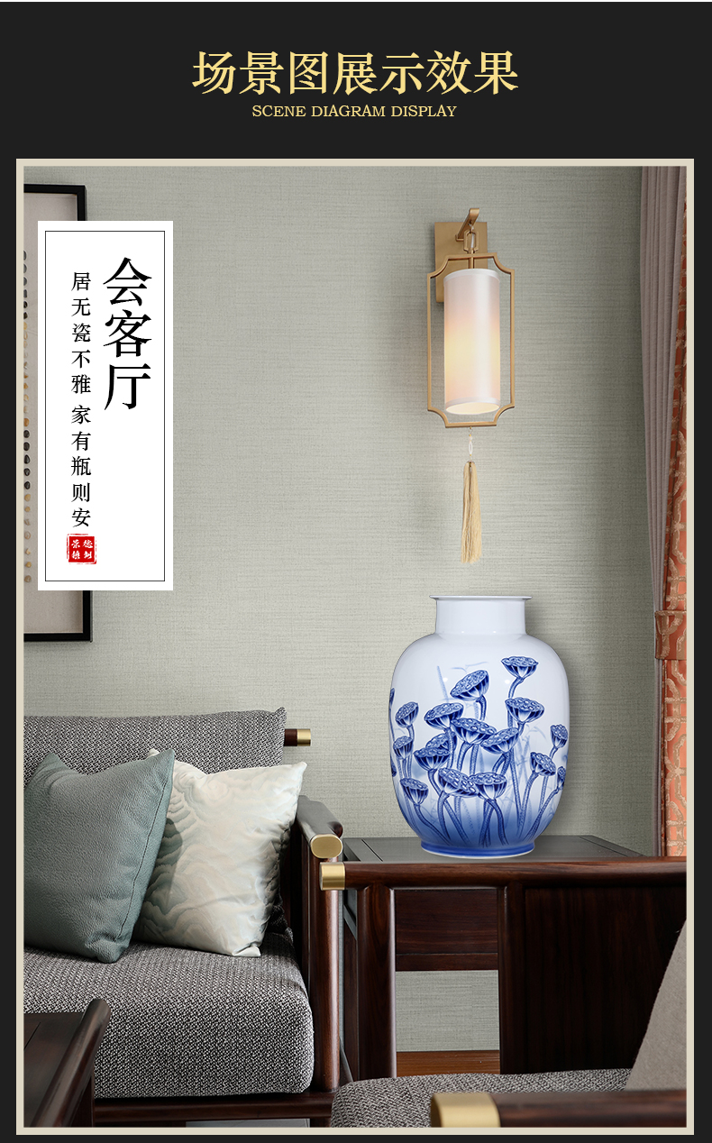 Jingdezhen ceramics by hand draw blue and white porcelain vases, flower arranging Chinese sitting room TV cabinet office furnishing articles