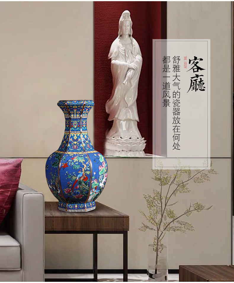Jingdezhen ceramics imitation qianlong colored enamel vase sitting room home decoration wine rich ancient frame handicraft furnishing articles