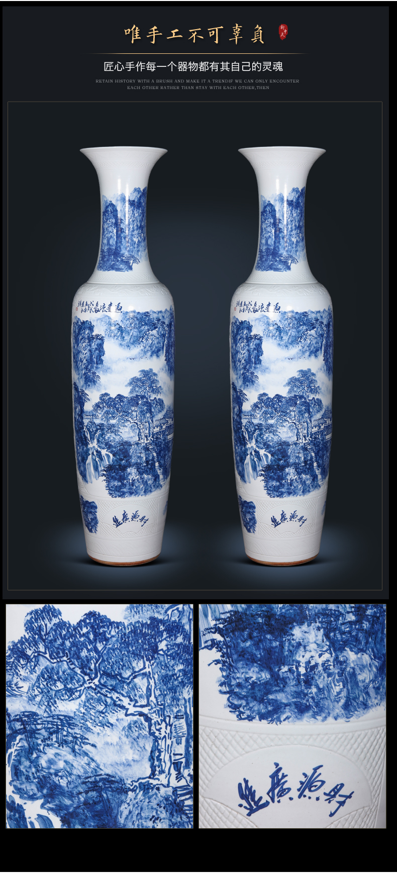 Jingdezhen ceramic hand - made porcelain of large vases, new Chinese style villa hotel furnishing articles to heavy large living room