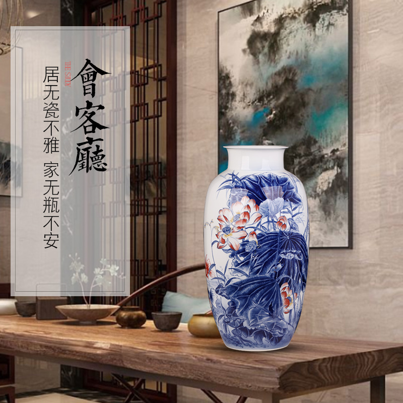 Jingdezhen ceramic masters hand - made furnishing articles sitting room blue and white porcelain vase flower arranging Chinese porcelain home decoration