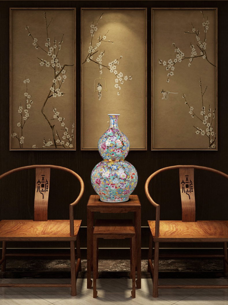 Archaize of jingdezhen ceramics colored enamel flower of large vases, Chinese style living room porch decoration furnishing articles
