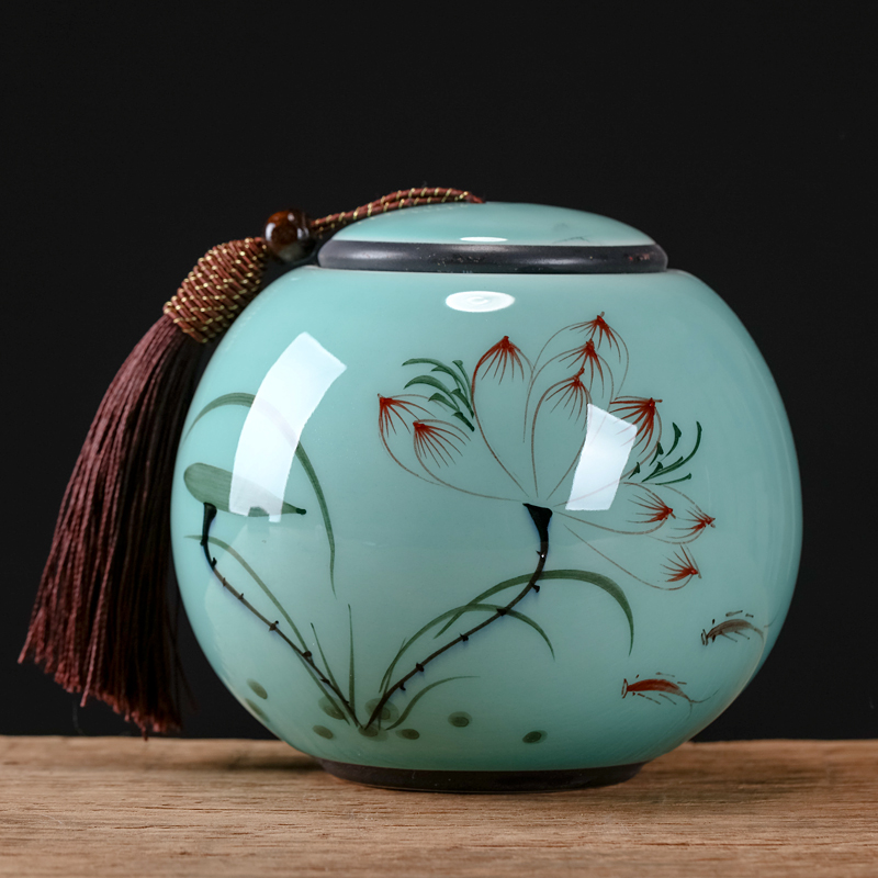 Jingdezhen hand - made caddy fixings suit small storage tank pu 'er tea tea POTS awake ceramic seal storage tank