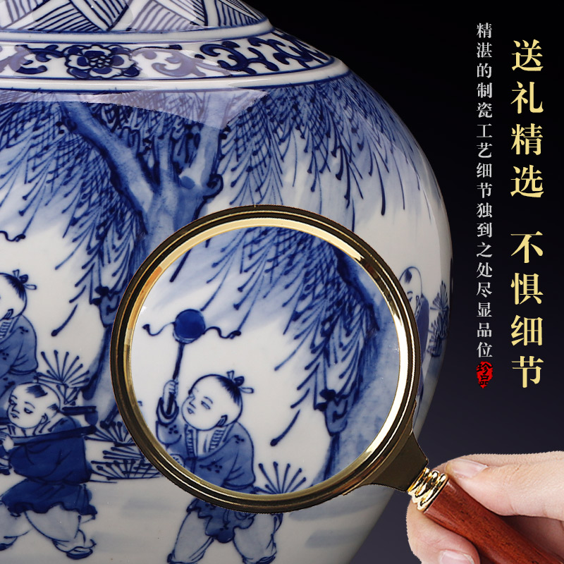 Jingdezhen ceramics hand - made antique blue and white porcelain vase furnishing articles sitting room flower arranging Chinese style household decorative arts and crafts