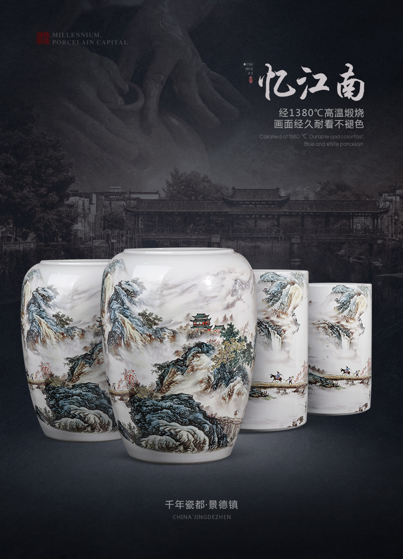 Jingdezhen ceramic painting and calligraphy cylinder Chinese calligraphy and painting scroll cylinder cylinder study to receive a large sitting room ground adornment furnishing articles