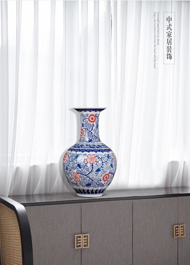 Jingdezhen blue and white ceramics youligong vases, flower arranging large Chinese style household furnishing articles, the sitting room porch decoration