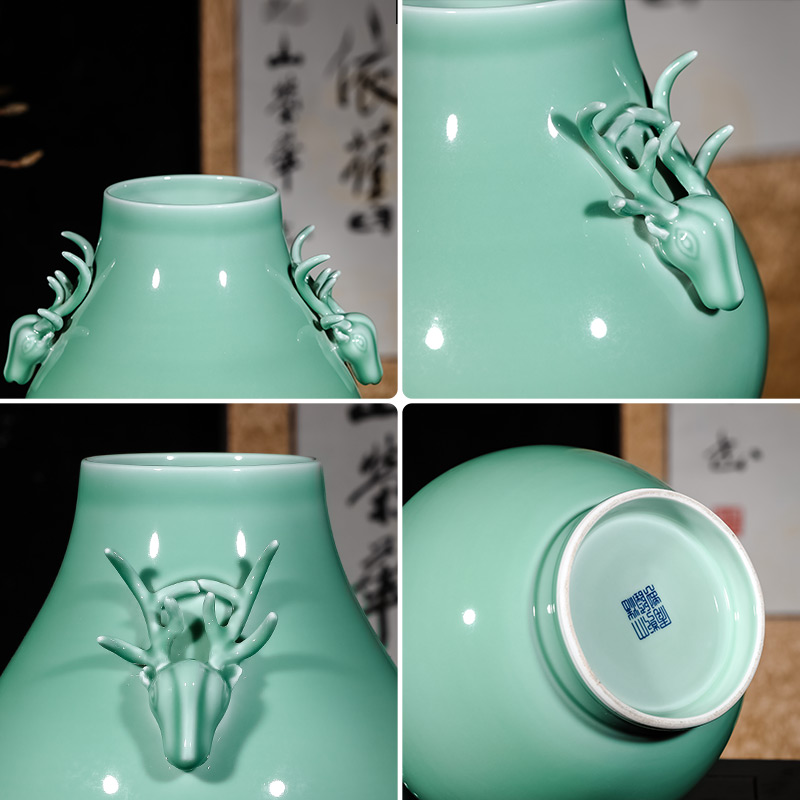 Jingdezhen ceramics creative shadow blue glaze ears vases, new Chinese style living room home wine ark, adornment furnishing articles