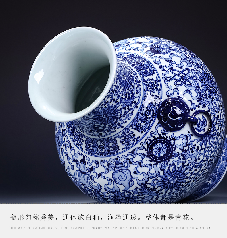 Imitation of qianlong hand - made antique blue and white porcelain of jingdezhen ceramics ears large vases, flower arranging new Chinese style living room furnishing articles