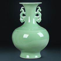 Jingdezhen ceramic creative shadow green glaze double-ear vase flower arrangement home decoration handicraft decoration gifts