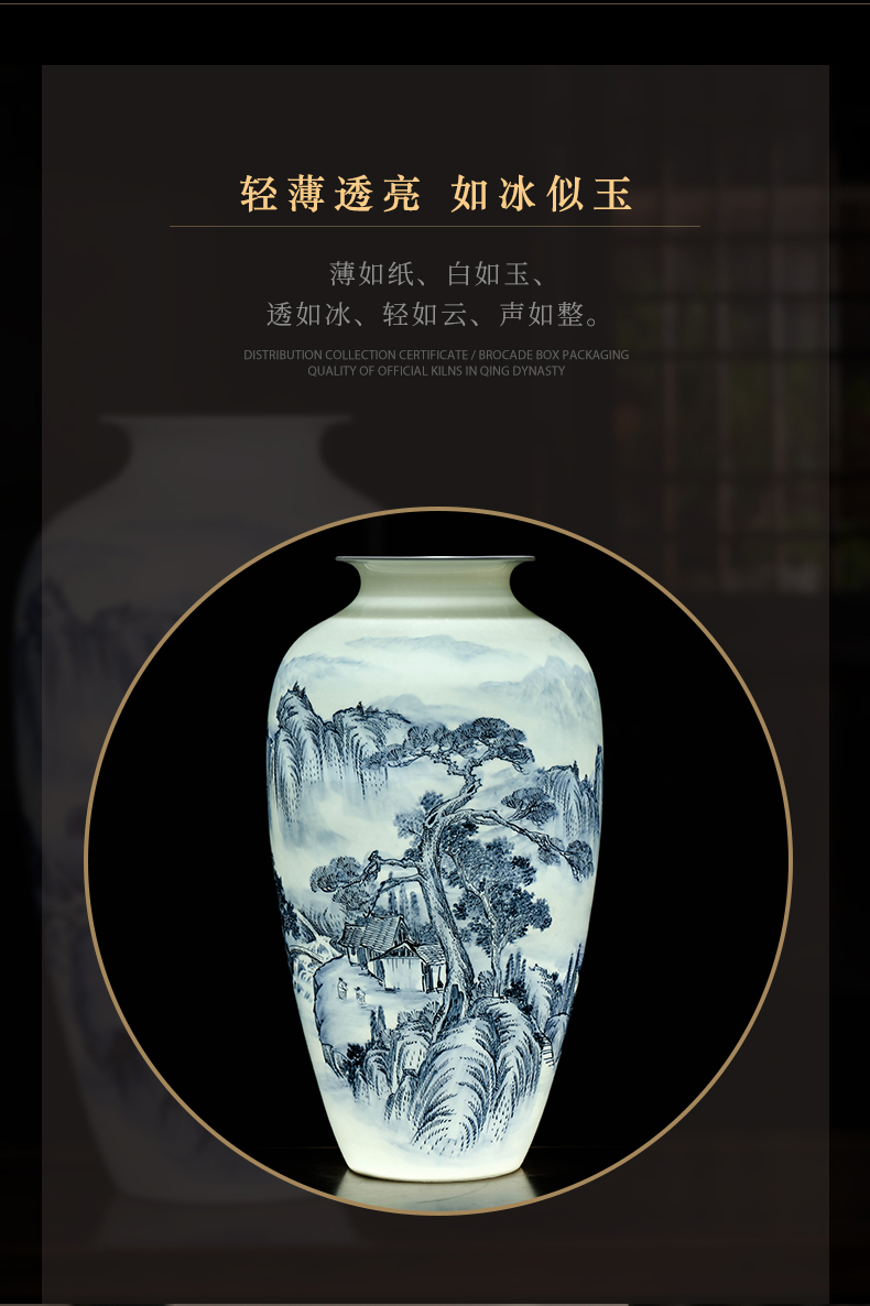 Jingdezhen ceramics famous hand - made scenery antique Chinese blue and white porcelain vases, flower arrangement sitting room adornment is placed