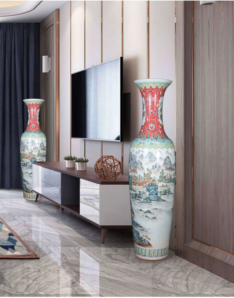 Jingdezhen ceramics hand - made pastel landscapes of large vases, Chinese style living room TV ark adornment furnishing articles